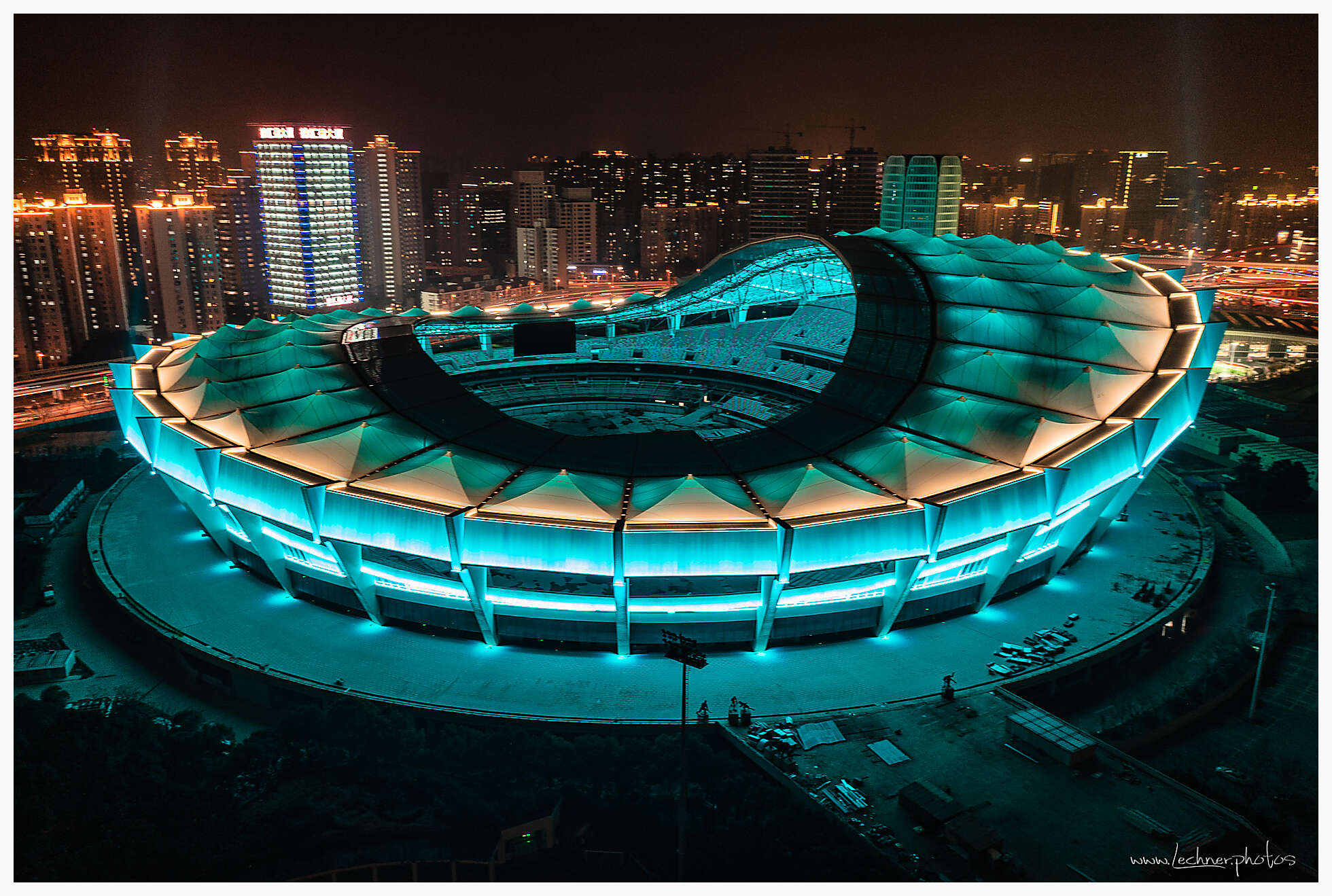 Shanghai Soccer Stadium at night
