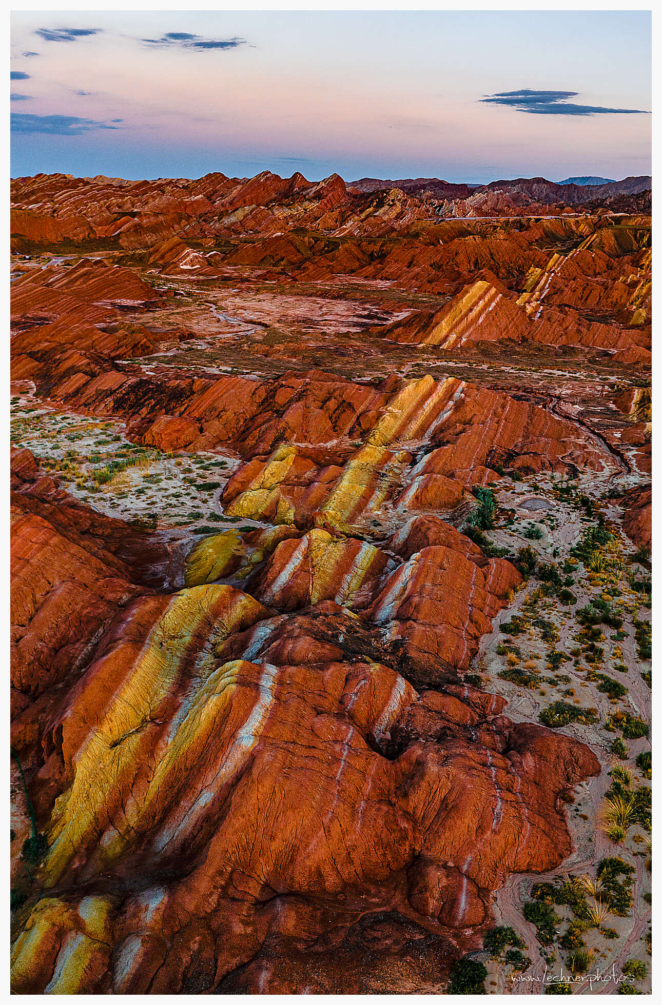 Sun setting over the rainbow mountains