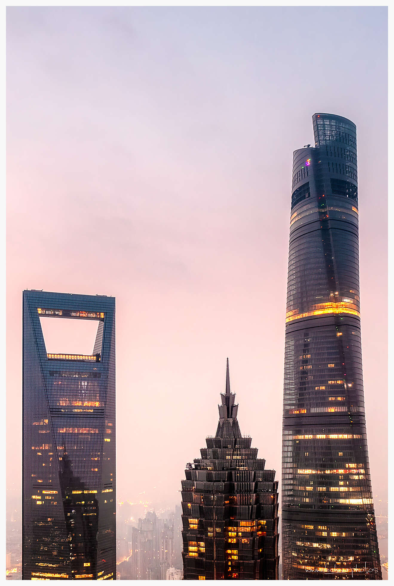 Three towers at dawn