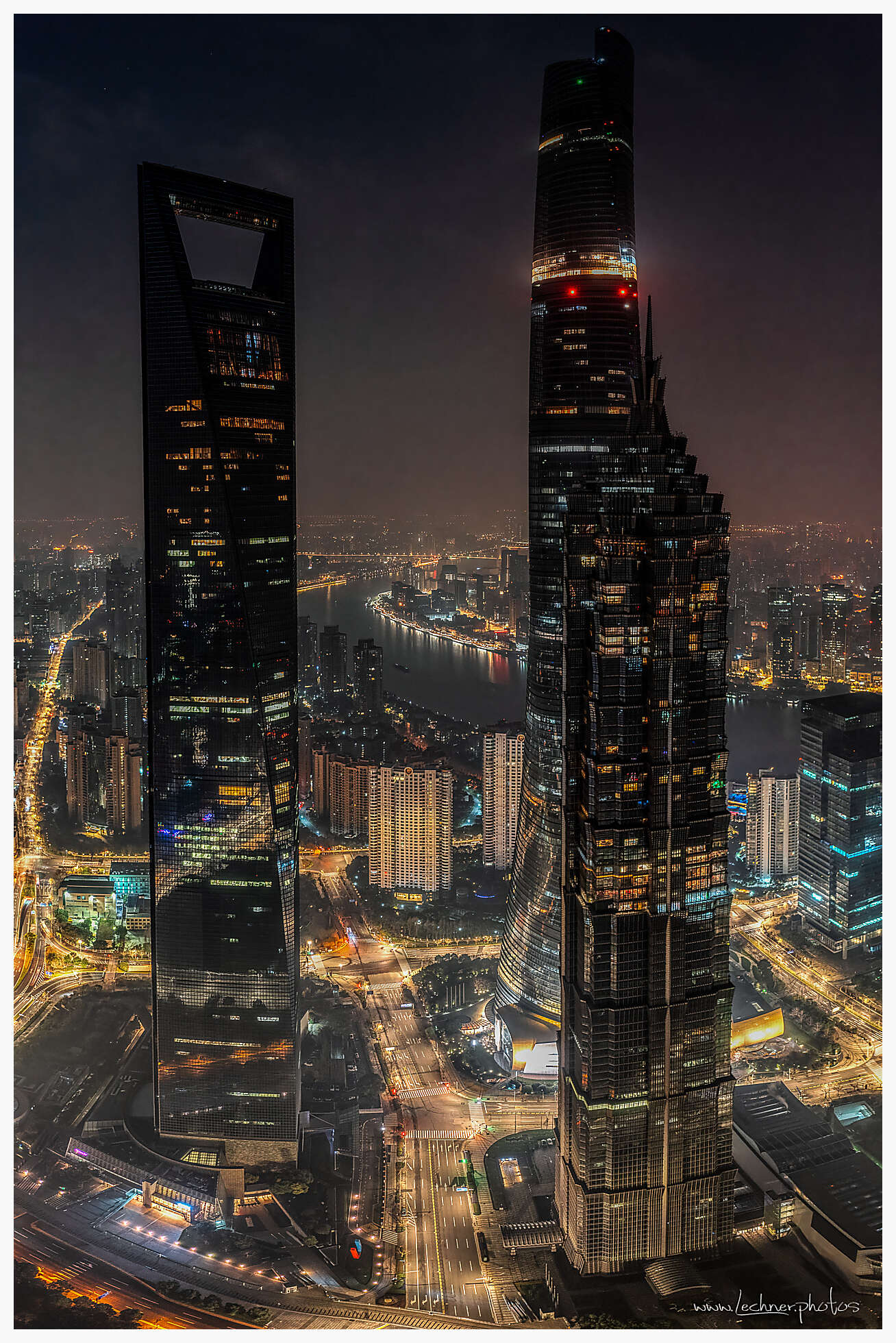 Three Towers at night