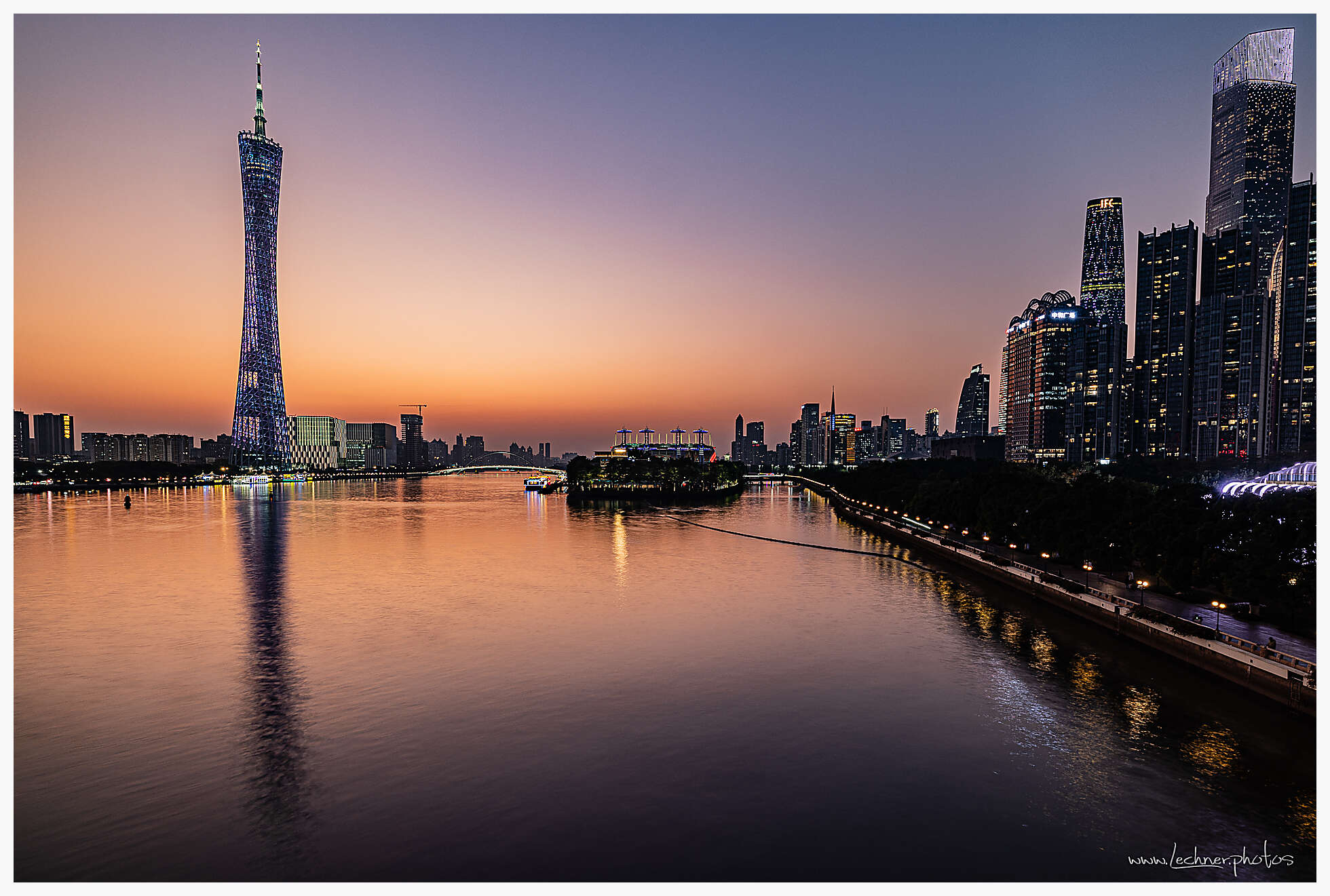 Sun setting over Canton Tower