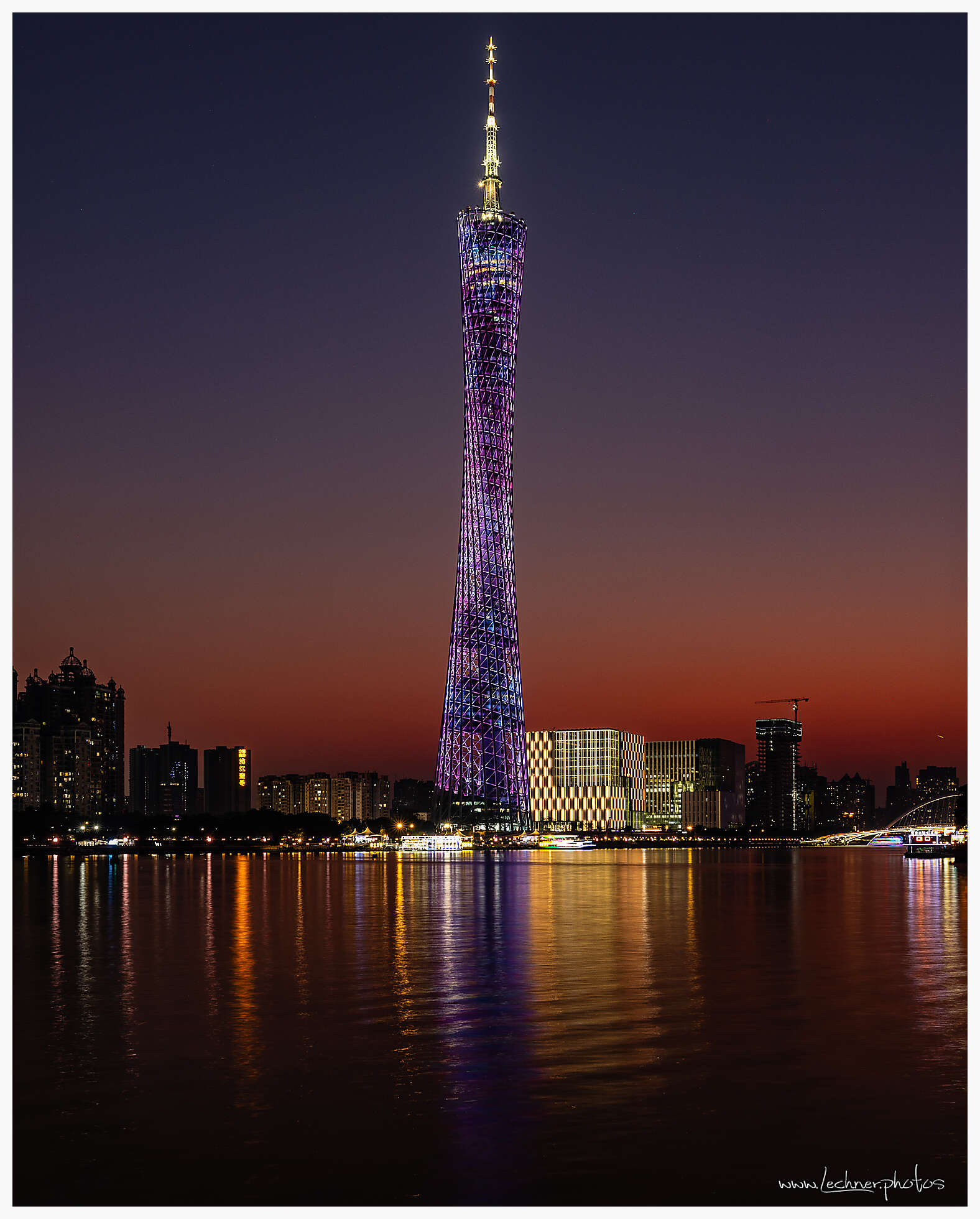 Guangzhou Canton Tower night reflection